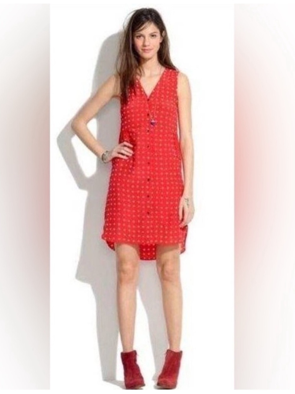 Madewell Red Silk Waterflower Dress. XS.
